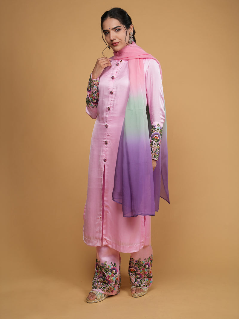 Petal Pink Multicoloured Resham Kurta Set